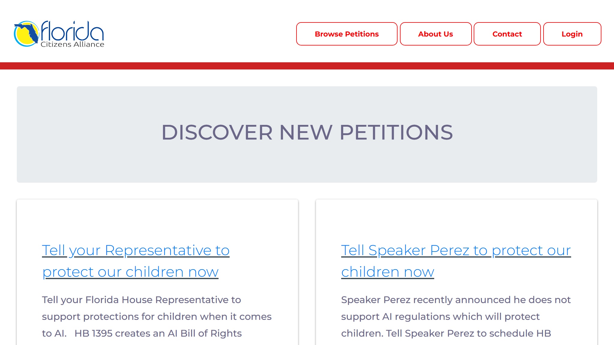 Screenshot of Florida Action Center website — built by MOTS Technologies