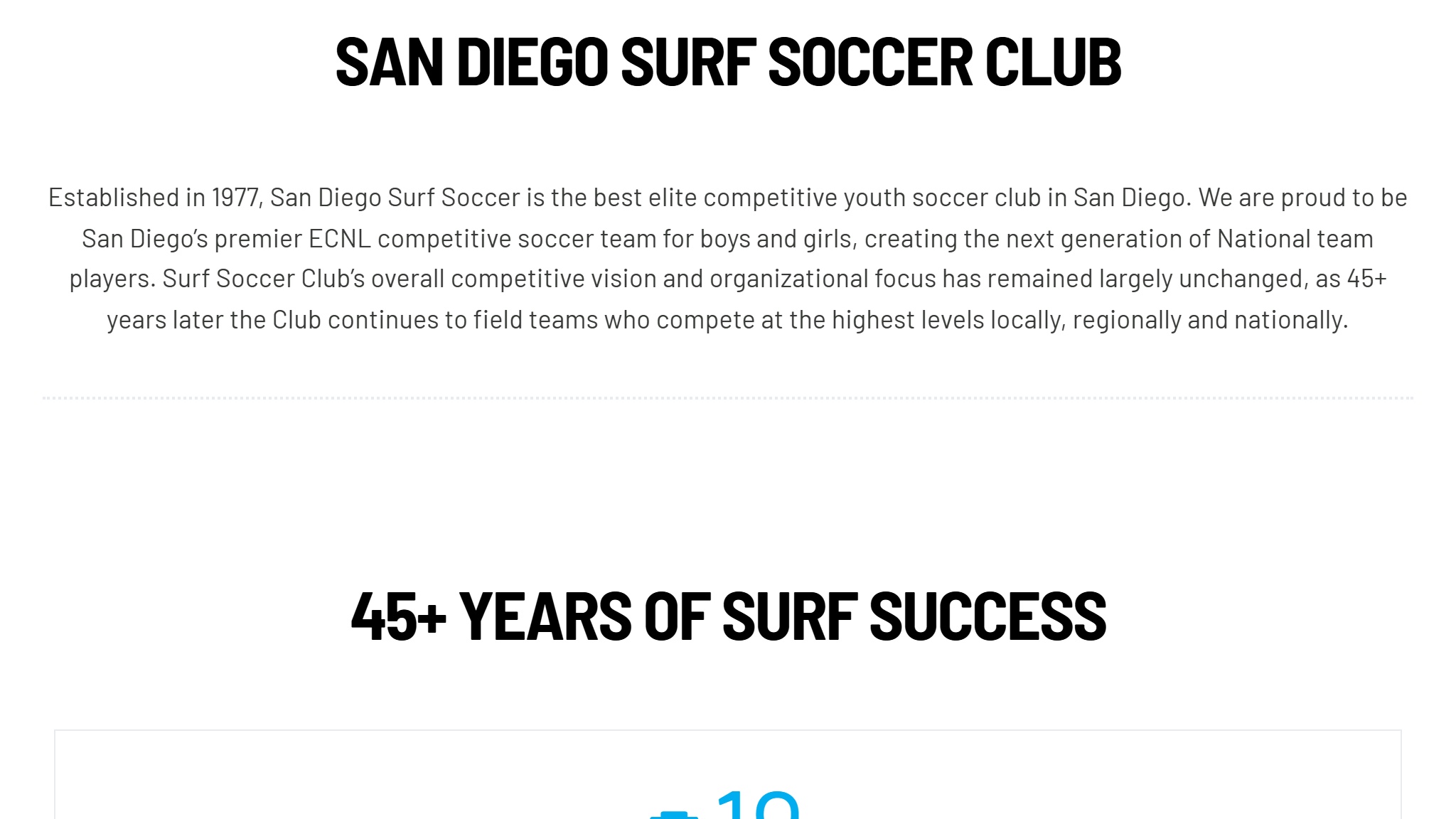 Surf Soccer website scrolled view — built by MOTS Technologies