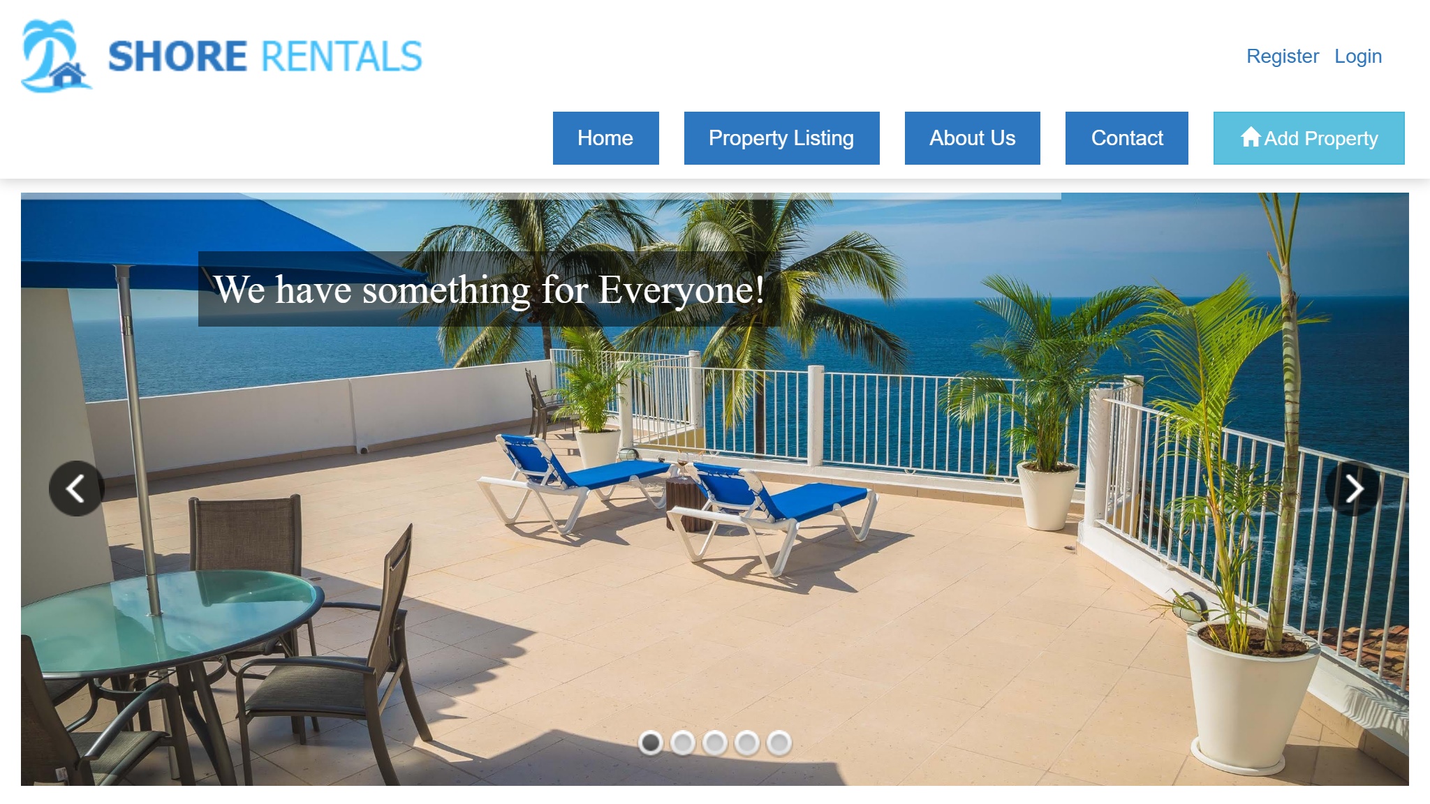 Screenshot of Shore Rentals website — built by MOTS Technologies
