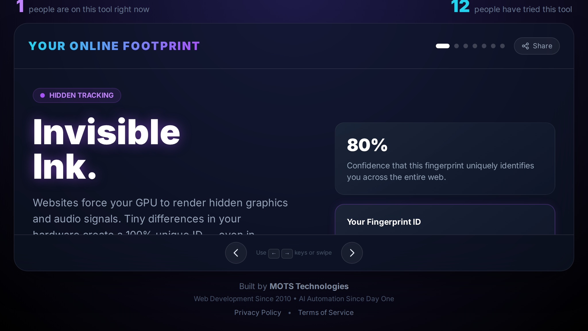 Your Online Footprint website scrolled view — built by MOTS Technologies